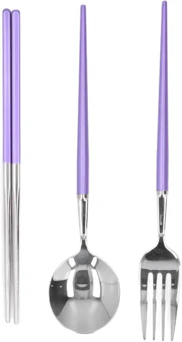 Miniatura 8 de Juego de cubiertos de viaje, 5 piezas de utensilios portátiles con funda de bolsa, juego de cubiertos reutilizables de acero inoxidable, cuchara