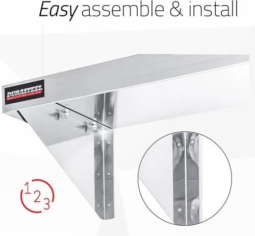 Miniatura 6 de DuraSteel Estante de acero inoxidable para montaje en pared, 24 pulgadas de ancho x 14 pulgadas de profundidad, grado comercial, certificado NSF