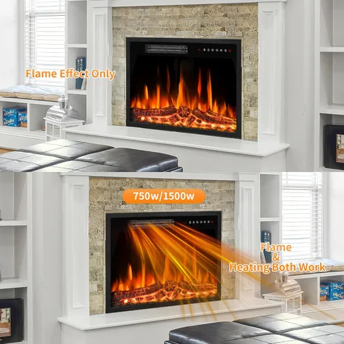 Miniatura 6 de Tornivk Inserto de chimenea eléctrica de 23 pulgadas, calentador de chimenea eléctrico empotrado de 750 W/1500 W con temporizador, llama ajustable