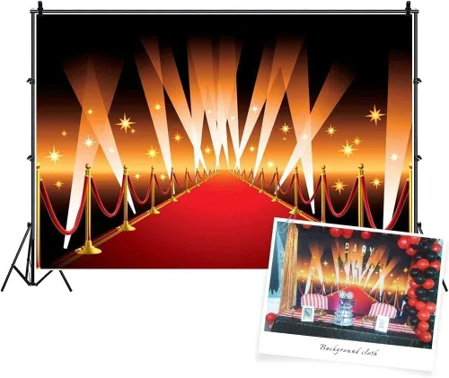 Telón de fondo de alfombra roja de 6 x 4 pies para sesión de fotos, cine y noche, temática nocturna, fiesta de cumpleaños, pancarta de fondo
