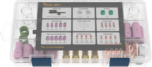 Miniatura 5 de TOOLIOM Kit de 49 piezas de accesorios para antorcha de soldadura TIG, lente de gas gruesa, copa de vidrio, copa de cerámica, kit de tapa trasera