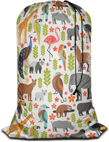 Miniatura 12 de Swono Bolsa de lavandería extra resistente de jirafa colorida, diseño de jirafa arcoíris de acuarela, bolsa con cordón ajustable y tela resistente