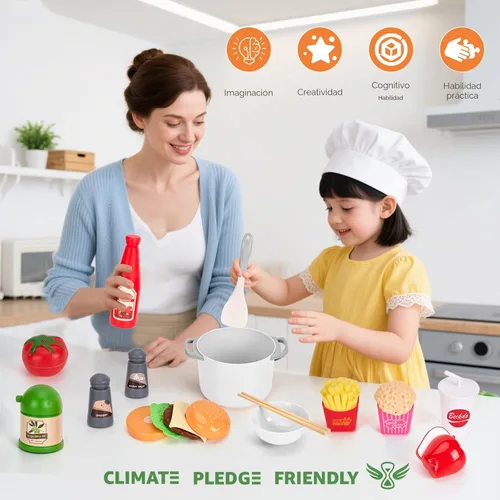 Miniatura 8 de Juego de cocina de 130 piezas, ollas de juego de cocina para niños, sartenes, utensilios de cocina, alimentos diarios, frutas y verduras, cesta