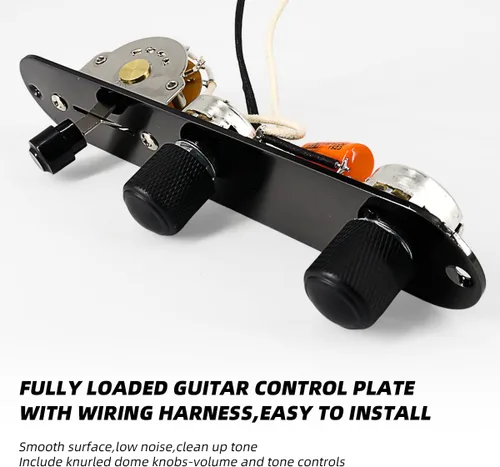 Miniatura 2 de Placa de control de guitarra totalmente cargada, interruptor de 3 vías precableado, 250 K, grandes potenciómetros moleteados, controles de tono