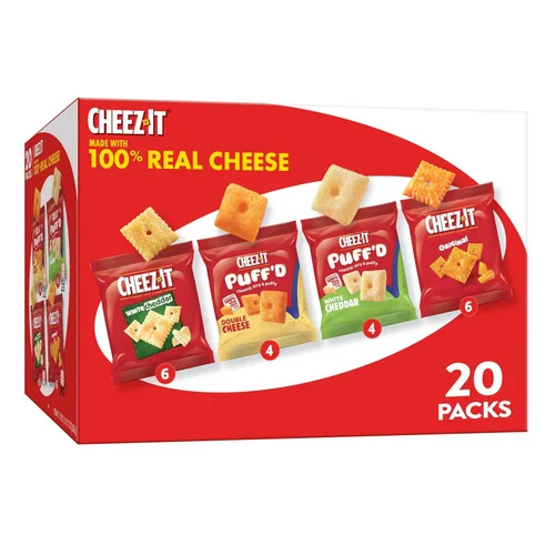 Cheez-It - Galletas de queso horneadas, galletas saladas para merienda, paquete de variedad para oficina y niños, caja de 17.72 onzas (20 sobres)