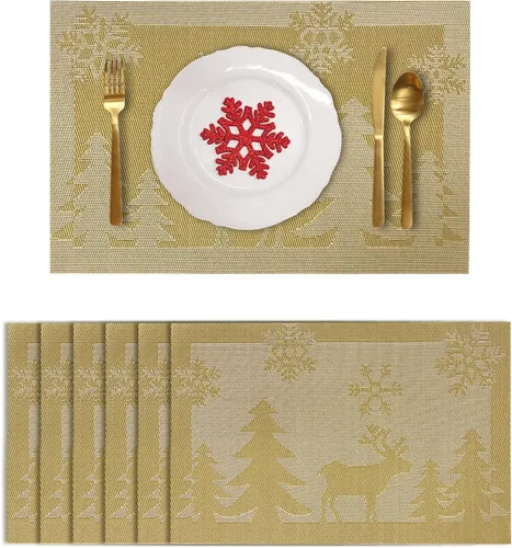 Juego de 6 manteles individuales de vinilo tejido antideslizante, lavables, manteles individuales antideslizantes para la mesa de la cocina Reno -