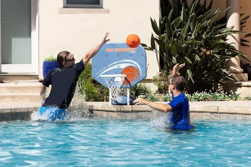 Miniatura 4 de Poolmaster Juego de aro de baloncesto ajustable Pro Rebounder junto a la piscina, tablero para todo tipo de clima, altura ajustable de 40 a 74