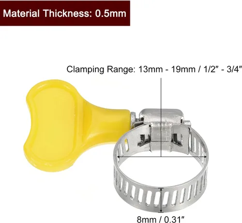 Miniatura 2 de uxcell Abrazadera de manguera de engranaje helicoidal, 24 abrazaderas de manguera de acero inoxidable ajustables de 1/2 a 3/4 pulgadas con mango