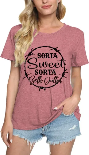 Miniatura 2 de Beth Dutton - Camiseta para mujer Sorta Sweet Sorta Beth Dutton, camiseta de manga corta con gráfico de vaquera, divertida serie de televisión