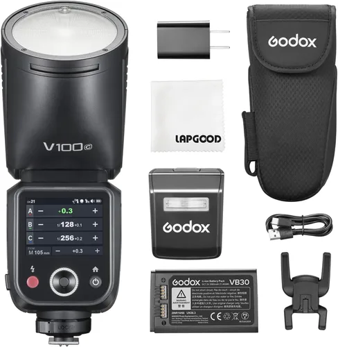 Godox Flash de cámara V100 V100-C V100C versión de EE. UU. para Canon, Speedlite de cabeza redonda de 100 W, flash de obturador global TTL 2.4G TTL