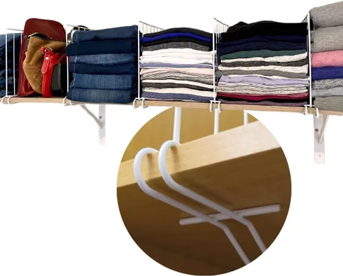 Evelots Separadores de estantes para estantes de madera, paquete de 8 organizadores de armario y almacenamiento para ropa, bolso, despensa,