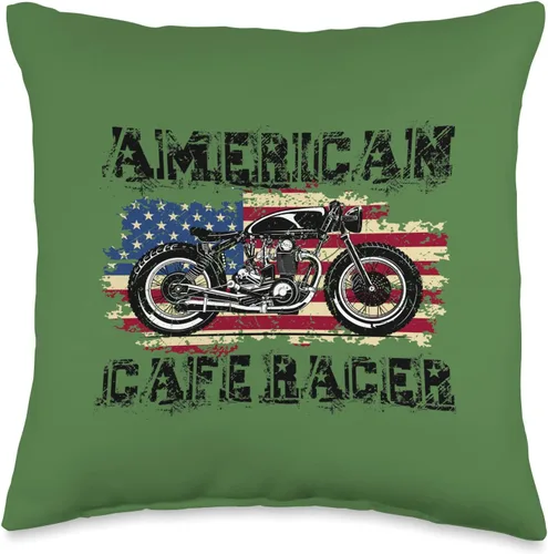 American Cafe Racer Motorcycle Apparel and Merch American Cafe Racer Biker Men Women Adult Teens Boys Girls Throw Pillow, 16x16, Multicolor
