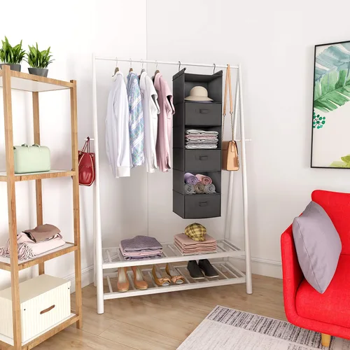 Miniatura 5 de MAX Houser Organizador colgante de armario de 6 niveles, estante colgante de armario con 2 ganchos resistentes para almacenamiento, plegable Gris-d3