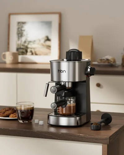Miniatura 7 de HBN Máquina de café expreso, cafetera de 3.5 bar para capuchino y café con leche, cafetera de acero inoxidable de 2 a 4 tazas con espumador