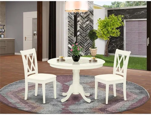 Miniatura 2 de East West Furniture HLCL3-LWH-C - Juego de comedor de 3 piezas que contiene una mesa de comedor redonda con pedestal y 2 sillas de cocina de tela