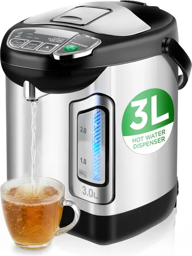 NutriChef Hervidor Eléctrico de Agua y Calentador - Dispensador Eléctrico de Agua Caliente de Acero Inoxidable de 3L/3.17 Qt con Base Giratoria,