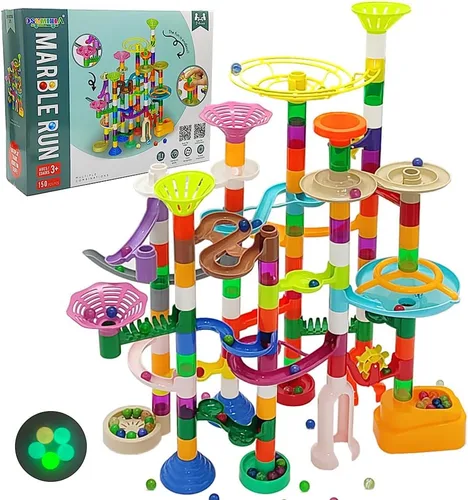 DSHMIXIA Marble Run para niños de 3-4 y 5-8 años, 150 piezas de juguetes de construcción resistentes, juegos para niños, pista de carreras de