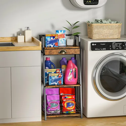 Miniatura 7 de keomaisyto Estantes de baño de 3 niveles con cajón de lona, estante de almacenamiento de baño, estante de almacenamiento pequeño, estante