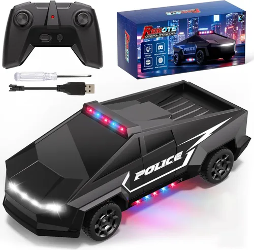 Coches de policía para niños de 4 a 8 años – Auto a control remoto, camiones RC 1:22 de juguete para niños, auto RC con luz y espacio de carga,