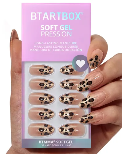 Miniatura 32 de BTArtbox Uñas cortas a presión, color negro, francés, almendra, con pegamento y pestañas adhesivas para mujeres en 16 tamaños, kit de 32 uñas de gel