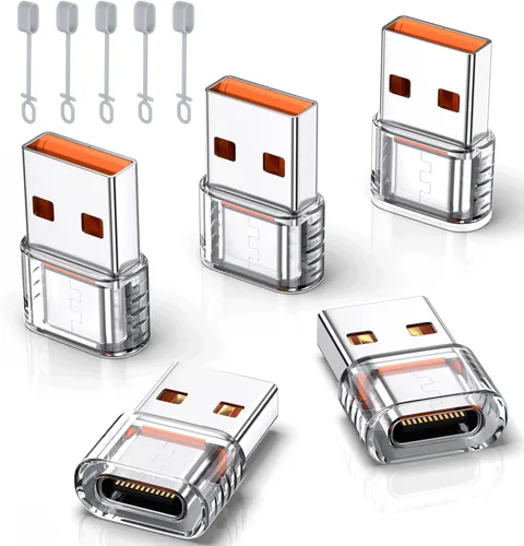 Paquete de 5 adaptadores USB A a tipo C hembra, USB C hembra a USB A macho OTG tipo C convertidor para iPhone 16 cargador, iPhone 15/14/13 Pro Max,