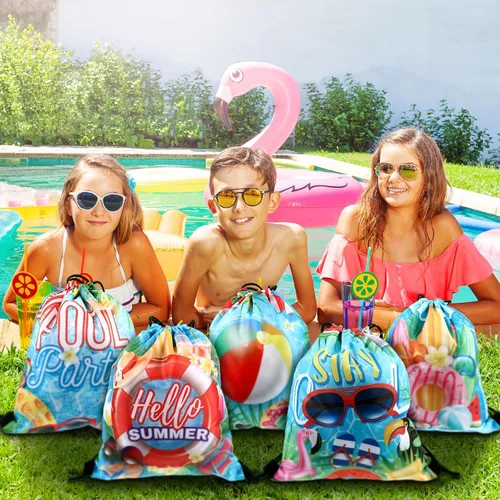 Miniatura 5 de Kacctyen 24 bolsas con cordón para piscina, playa, mochila con cordón de verano, bolsa de cumpleaños, decoración de fiesta de piscina (clásico)