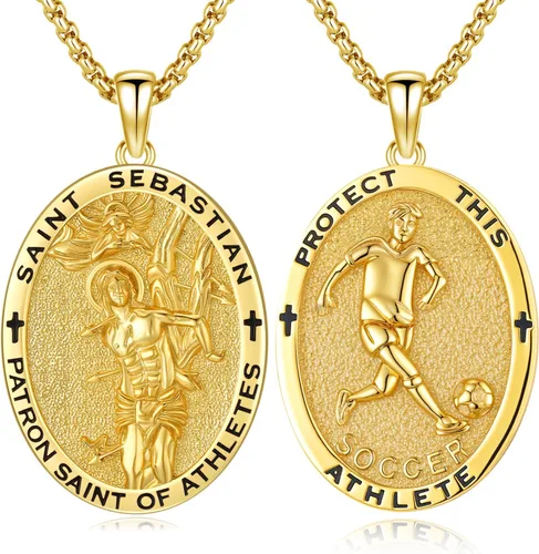 Miniatura 232 de Collar con colgante de plata de ley 925 con medalla de San Patrón, joyería religiosa para hombres y mujeres, con cadena de acero inoxidable 316L