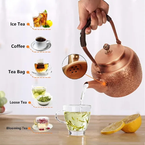 Miniatura 7 de Kkekos Tetera de Cobre Hecha a Mano para Estufa 2000ml (Tipo1)