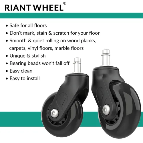 Miniatura 4 de Riantwheel - Ruedas de goma de repuesto para sillas de oficina, para suelos de madera dura y alfombras, juego de 5, ruedas para silla de oficina