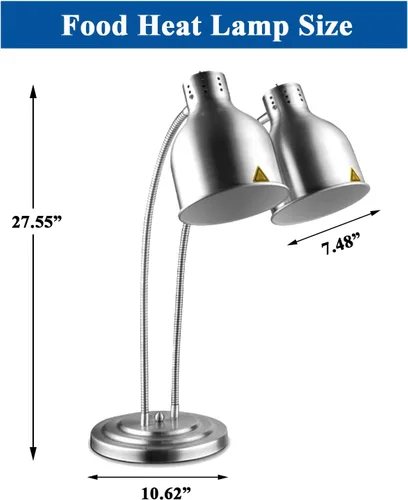 Miniatura 3 de Lámpara de calor de alimentos de doble bombilla Restaurante Calentador de alimentos Luz Portátil Lámparas de calefacción Plata (doble cabeza)