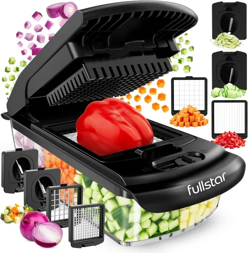 Fullstar The Original Pro Chopper - Picador de verduras y espiralizador, picador de alimentos con recipiente, rebanador de frutas, utensilios de