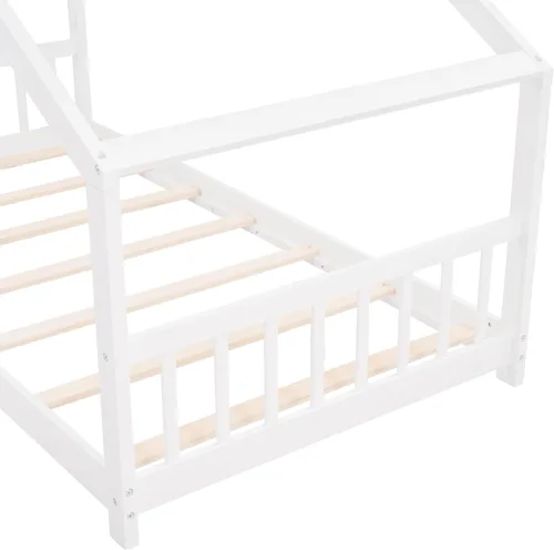 Miniatura 7 de Cama de casa de tamaño individual para niños, base de cama Montessori tamaño individual con cabecero y estribo, cama de madera para niños y niñas