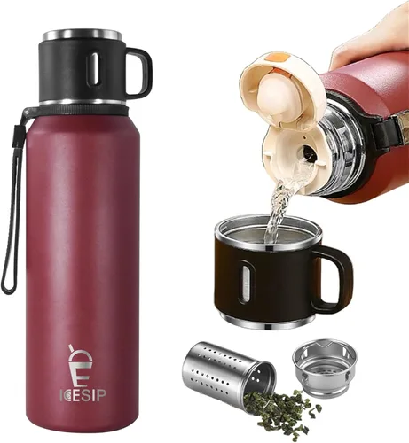 Miniatura 10 de Botella aislada de acero inoxidable, 20 onzas con taza, botella de agua aislada al vacío, termo para bebidas calientes/bebidas frías, viaje con Verde