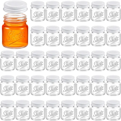 Miniatura 11 de Tessco 72 piezas Mini tarros de albañil Vasos de chupito con tapas de 2 oz Apto para lavavajillas Tarros de conservación de mason para despedida