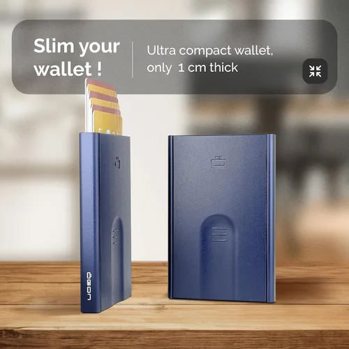 Miniatura 27 de ÖGON -DESIGNS- Tarjetero automático de aluminio, protección RFID contra fraude y desmagnetización, cartera delgada y minimalista para hombres