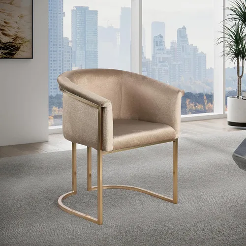 Miniatura 2 de Meridian Furniture 758Beige-C Tierra Collection Modern Silla de comedor tapizada contemporánea con lujoso terciopelo beige, acabado de latón