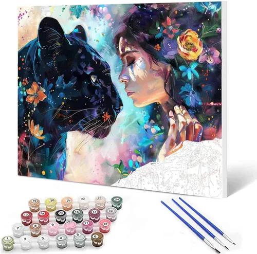 Miniatura 39 de Angel Girl - Pintura por números para adultos, corona de rosas rosadas, pintura al óleo digital, pintura acrílica, kit de pintura linda para niñas