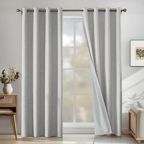 Miniatura 15 de Cortinas de lino 100% opacas para dormitorio, cortinas opacas de 45 pulgadas de largo, cortinas de oscurecimiento de habitación para sala de estar