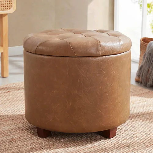 Miniatura 11 de Ornavo Home Decor Otomana Redonda con Almacenamiento, Silla Taburete de Tocador Redondo Otomana Puf con Almacenamiento para Sala de Estar