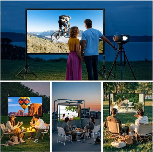 Miniatura 3 de Pantalla de proyector con soporte, de 120 pulgadas, portátil, para interiores y exteriores, pantalla de proyección trasera delantera, pantalla