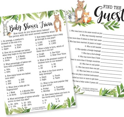 Miniatura 12 de Hadley Designs Juegos de baby shower para 25 invitados – Woodland Baby Shower Juego de palabras Scramble, verdadero o falso, juego de baby shower