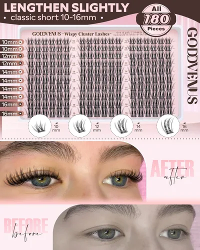 Miniatura 6 de Manga - Kit de extensiones de pestañas naturales en racimo, 180 unidades, pestañas rizadas en C, de 0.394 a 0.630 pulgadas, juego de extensiones