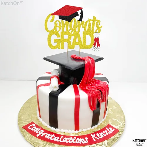 Miniatura 7 de Katchon, Decoración de pastel de graduación con purpurina, 6.5 pulgadas, decoración de pastel de felicitación dorada para decoraciones de graduación