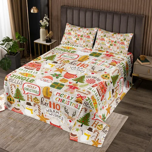 Miniatura 12 de Manfei Juego de colcha de Navidad para niños, tamaño individual, diseño de pinos de dibujos animados, decoración de habitación de niños y adultos
