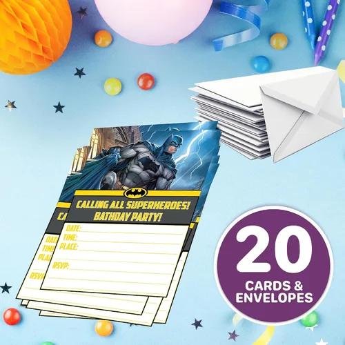Miniatura 7 de Juego de 20 tarjetas y sobres de invitación de cumpleaños con temática de héroe de caballero de las sombras, livianos (7.41 onzas), estilo postal