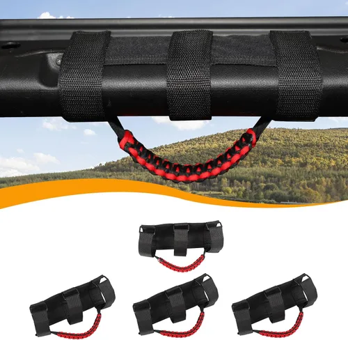 Miniatura 15 de Hoolcar 4 asas de agarre de barra antivuelco, asas de agarre de paracaídas compatibles con Jeep Wrangler YJ TJ JK JKU JL JLU y Gladiator JT Negro