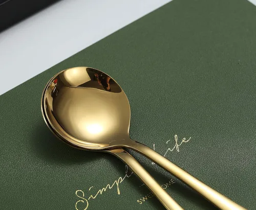 Miniatura 5 de Kyraton - Cucharas de sopa doradas, 6 cucharas redondas de acero inoxidable con chapado en titanio dorado, cuchara de mesa dorada, cucharas de 4. 6