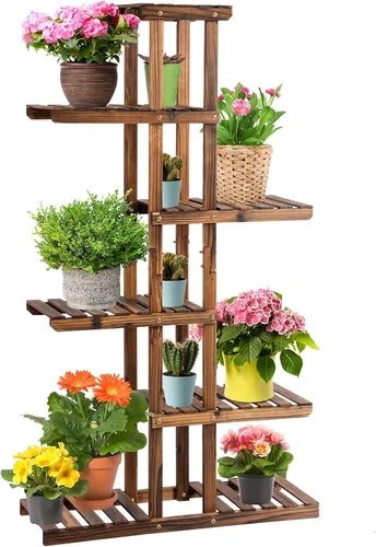 Giantex Estante de madera para plantas, 7 estantes de madera, 11 macetas, estante de exhibición de bonsái para interiores y exteriores, jardín,