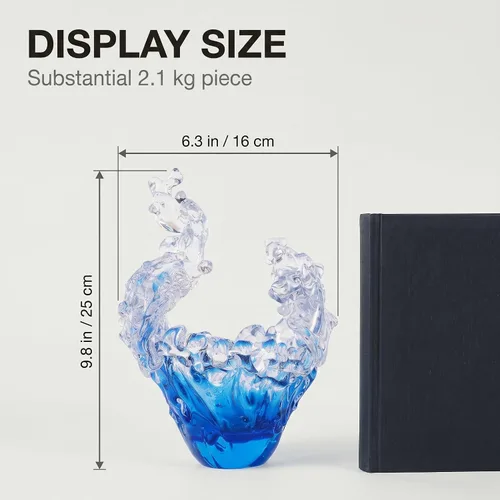 Miniatura 3 de suruim Figuras de escultura de onda de vidrio soplado a mano, cuenco de vidrio azul y transparente para decoración del hogar, figura de vidrio