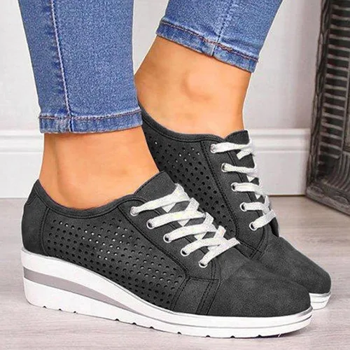 Miniatura 2 de Tenis de moda de plataforma para mujer, estilo casual, con parte inferior gruesa, tacones altos, caña baja, zapatos de lona para patineta, punta